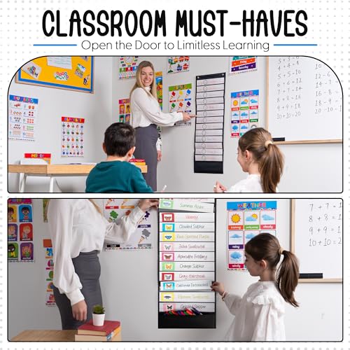 Essex Wares - 13 Pocket Daily Schedule Pocket Chart, Ultra-Durable Visual Schedule for Kids - Easy to Use, Reusable Daily Schedule for Kids - Reversible Chart for Sentence Strips - Image 7