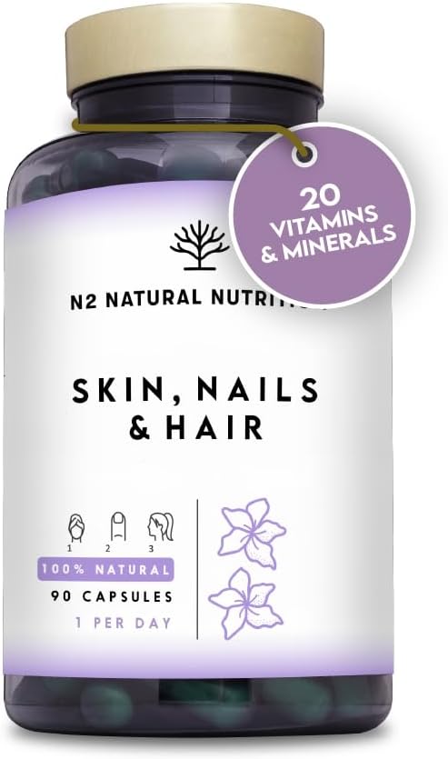 Hair Skin and Nails Supplement Biotin Hair Growth Nails Beard and Skin Care. Vitamins and Minerals for Women and Men. Fight Hair Loss 90 Capsules High Strength. N2 Natural Nutrition