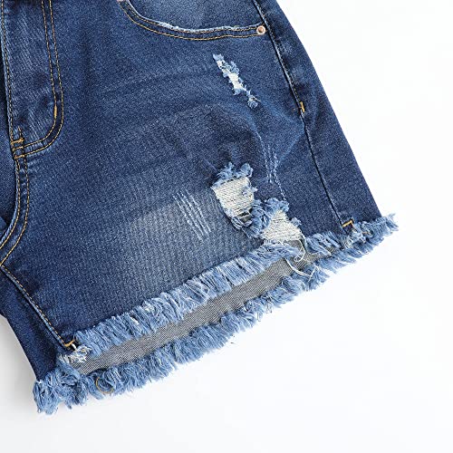 Image of THUNDER STAR Women Mid Rise Ripped Stretchy Jeans Shorts Frayed Raw Hem Casual Denim Shorts