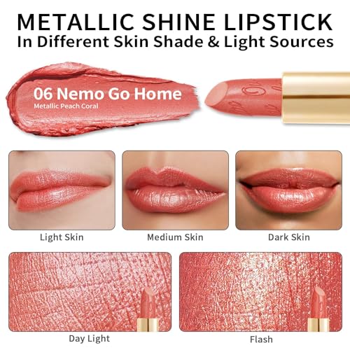 OULAC Metallic Shine Glitter Lipstick, Orange High Impact Lipcolor, Coral Lightweight Soft and Ultra Hydrating, Long Lasting - Image 3