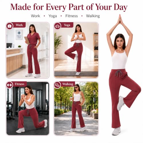 YEZEX Yoga Scrub Pant Women - High Waisted Flare Scrub Pant, Yoga Scrub Leggings Work Pant, Anti-Wrinkle & 4 Pockets,Slim Fit Pink — view 6