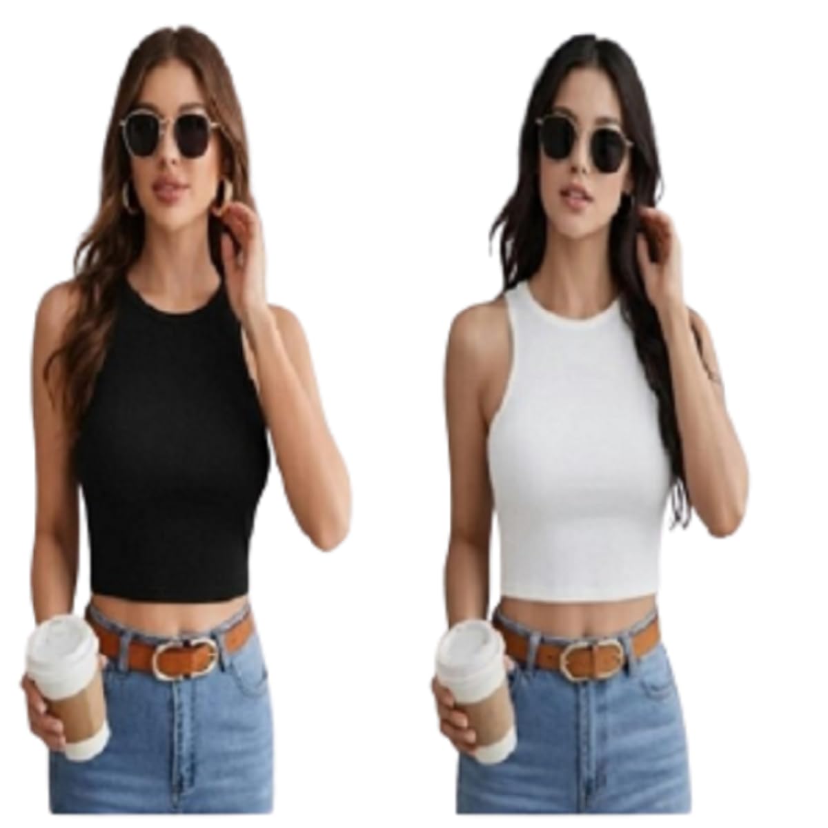 tusi Tank Top for Women | Cotton Regular Fit | Black White Western | Pack of 2 Combo (White & Black) (in, Alpha, M, Regular)-picture-20