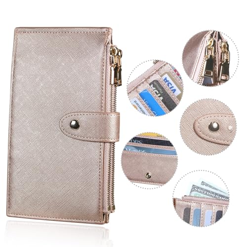 Image of Travelambo RFID Wallet Women Large Size Bifold Multi Card Wallet Case with Zipper Pocke Credit Card Holder for Women