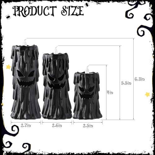 Image of Halloween Ghost Decor: Black Scary Ghost Face Candle Holder Halloween Table Decor with LED Lights, Spooky Decorations Indoor for Desk Office Mantel Home Fireplace Shelf Farmhouse Party Gifts Kids