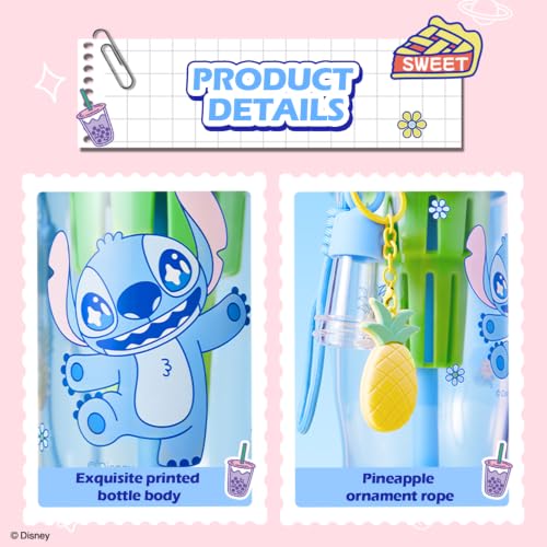 Image of MINISO Disney Stitch Water Bottle 42oz, Leakproof Tumbler with Straw Handle