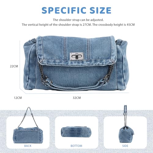 Emprier Denim Shoulder Bags for Women Retro Hobo Purse With Adjustable Chain Fashion Tote Handbags4