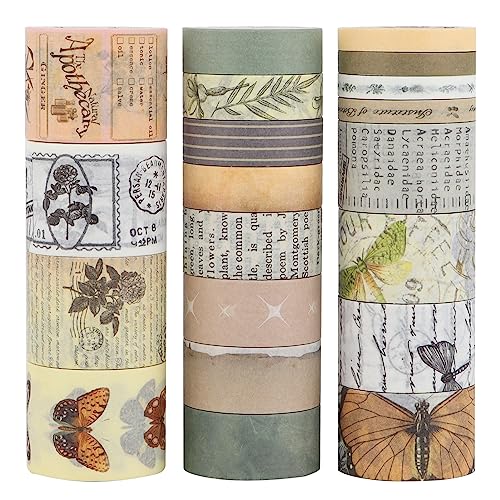LGEGE 20 Rollen Hinterhof Washi Tape Set, 5/10/15/20/25 mm breit, Schmetterling, Pflanzenmuster, Japanisches Masking Tape Dekor für Scrapbook, Bullet Journal, Geschenkverpackungen (4m)