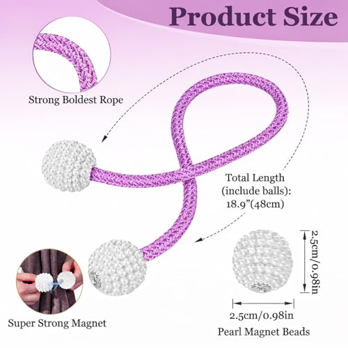 Image of 2Pack Magnetic Curtain Tiebacks, Curtain Tiebacks Buckles Holdbacks Holder Hooks Clip,Decorative Drape Handmade Curtain Tie Back(Purple)