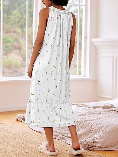 Image of Ekouaer Women's Nightgowns Long Sleeveless Night gown with Pockets Soft Ladies Nightdress