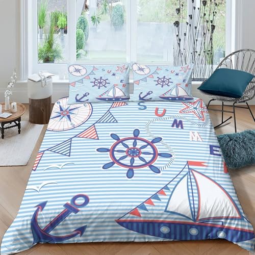 Housse de couette 140x200 vintage lit simple parure de lit maritime douce