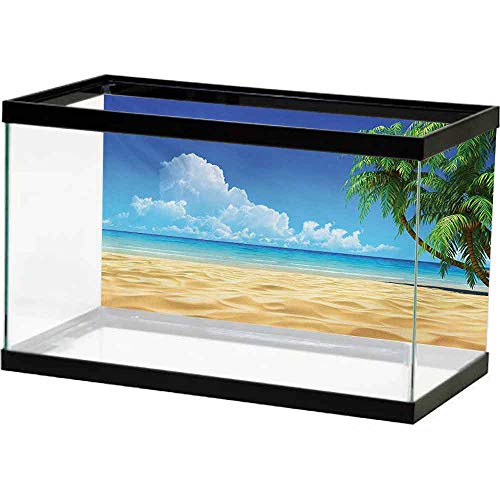 bybyhome Aquarium Stickers Background Ocean,Palm Tree Leaves in The Tropical Sand Beach Sea