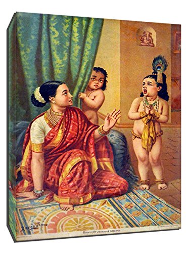 Image of Tallenge - Raja Ravi Varma Painting - Yashoda With Krishna Vishwaroop Darshan - Oleograph Print - Medium Gallery Wrap (18 x 24 inches)
