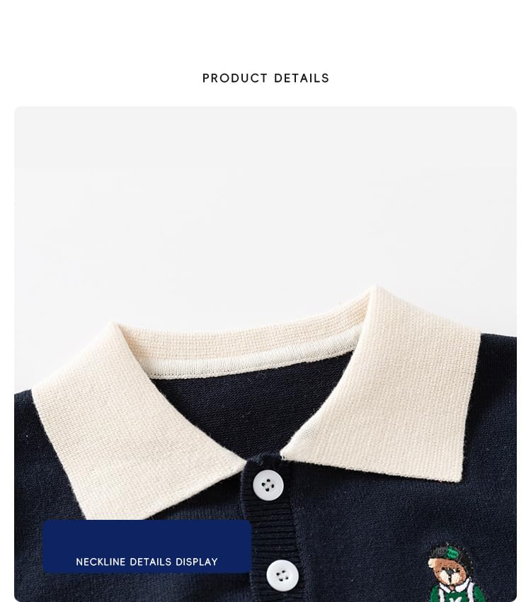 Baby Boy Collar Long Sleeve Striped Teddy Bear Embroidered Cartoon Sweater Autumn Knitted Button Pullover Top3