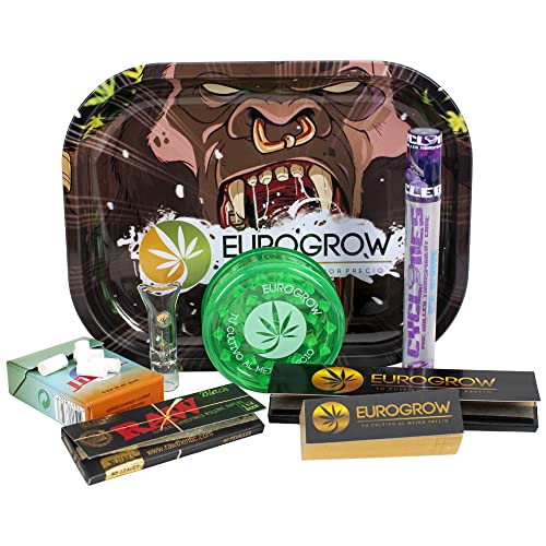 EUROGROW - Kit de Fumador Completo - Regalo para Fumadores. Incluye Grinder + Bandeja + Blunt + Filtros Jiilter + Papel de Liar Raw Cover