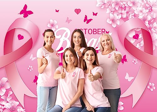 Breast Cancer Awareness backdrop Pink Ribbon Banner Breast Cancer Prevention and Control Publicity Month Background for Breast Cancer Survivor Charity Activities Decorations (7X5FT(210x150cm)) - Image 2