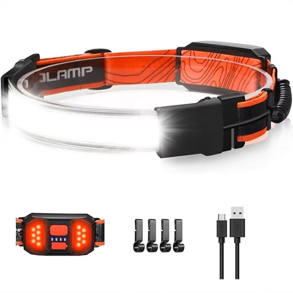 QFGVMXBWKZH LED Headlamp Rechargeable Flashlight Wide Beam Waterproof Headlight Fishing Running Camping