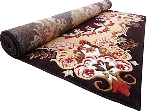 Image of Beautiful American Combination Floral Design Acrylic Touch Carpet for Living Room & Drawing Room with 1 Inch Thickness(180X240 Brown Colour) 6x8 Feet
