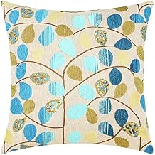 CaliTime Throw Pillow Covers Luxury Chenille Cute Leaves Decorative Cushion Case Shell for Couch Sofa Home 18 X 18 Inches Ecru Blue