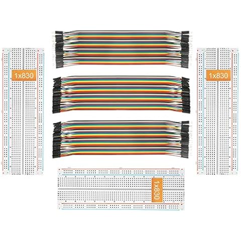 DEYUE 3 Set Standard Jumper Wires Plus 3 Set of Solderless Prototype Breadboard 830 tie Points Breadboard | 3 Set of M/F, M/M, F/F - Each 40pin Electronic Jumpers Wire Cover