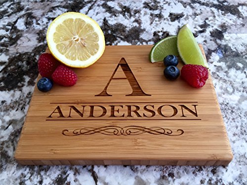 Qualtry - Personalized Mini Wood Cutting Boards - Perfect Gifts For Weddings, Bridal Showers, and Housewarmings - (6 x 8 Single Tone Bamboo Rectangular, Anderson Design)