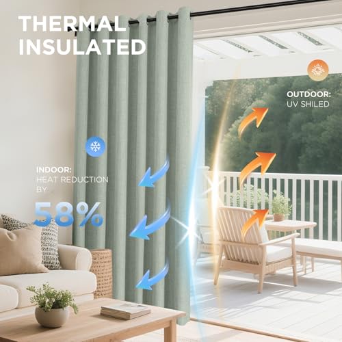 Image of Joydeco Sage Green Curtains 84 Inch Length, Linen 100% Blackout Curtains for Bedroom 2 Panels Set, Burlap Grommet Room Darkening Textured Curtains for Living Room (42x84 inch, Sage Green)
