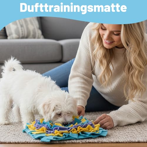 ZocRjvN Schnüffelmatte Hund, Schnüffelteppich Hund Für Kleine Und Mittelgroße Hunde, Spielzeug Zur Geruchsschulung Und Stressabbau, Ideal Für Reisen Und Zuhause, In Seeblau