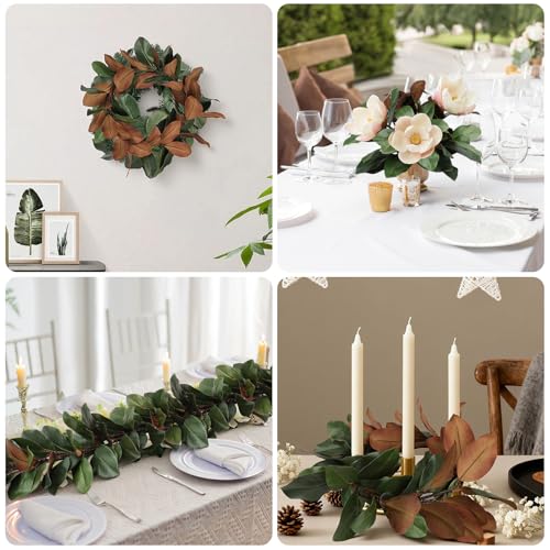 N&T NIETING 6 Pcs Faux Magnolia Stems, 22 Inch Artificial Magnolia Leaves Branches Greenery Stems Pick Fake Magnolia Leaf Twigs for Vase Filling Home Farmhouse Table Centerpiece Decor by N&T NIETING - Used condition - Image 6