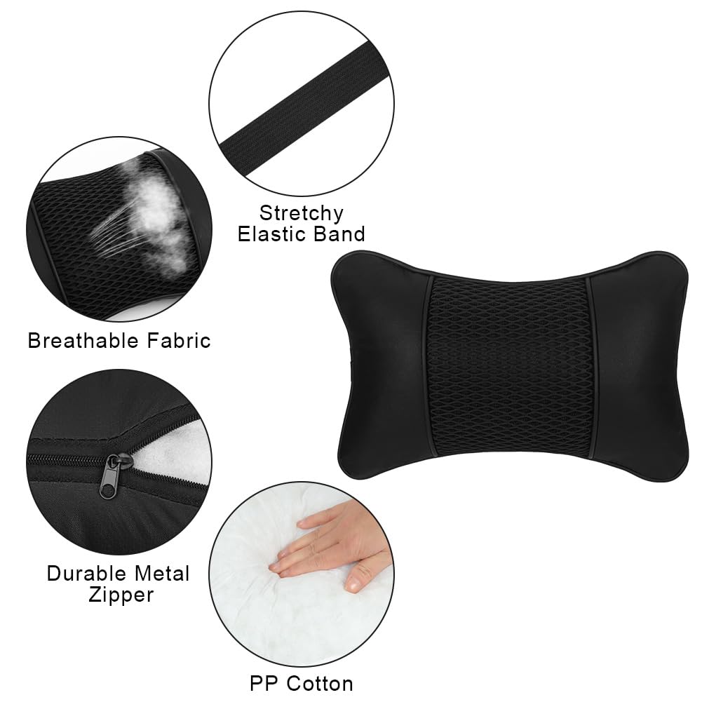 2 sztuki samochodowych poduszek pod kark, uniwersalna, miękka, oddychająca skóra, poduszka pod głowę 28 x 18 cm, ergonomiczne podparcie karku, z pianką z pamięcią kształtu, do jazdy samochodem