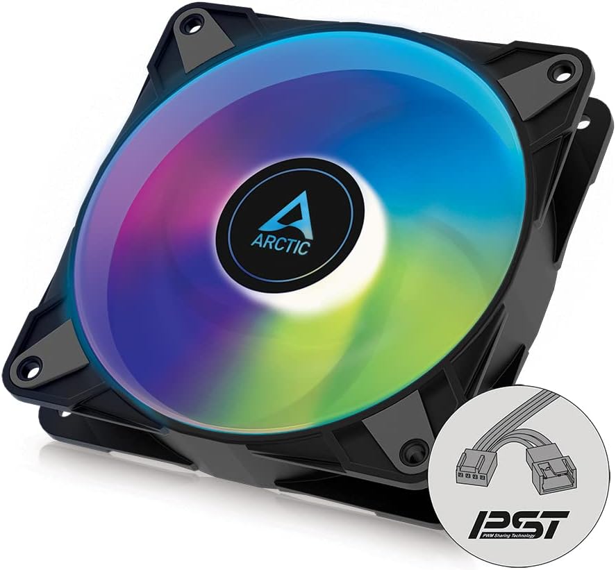 P12 PWM PST A-RGB - PC Fan, 120mm PWM Case Fan Optimized for Static Pressure, Semi-Passive: 200–2000 RPM (0 RPM <5%), 5V 3 pin ARGB LED, Single Fan - Black