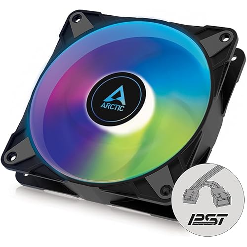 ARCTIC P12 PWM PST A-RGB - PC Fan, 120mm PWM Case Fan Optimized for Static Pressure, Semi-Passive: 200–2000 RPM (0 RPM <5%), 5V 3 pin ARGB LED, Single Fan - Black