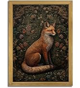 Framed 3D Textured Fox Wall Art – Gothic Sandstone Forest Animal Painting, Rustic Nature Print Pi...