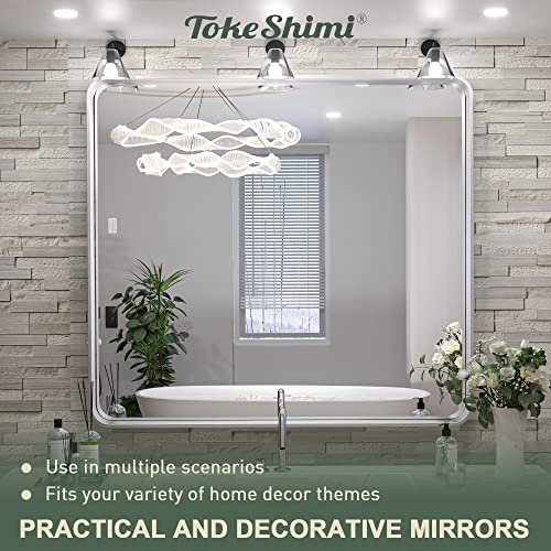 Tokeshimi 36 X 36 Inch Wall Mirror Brushed Silver Bathroom Vanity Mirror With Metal Frame Aluminum Alloy Soft Rounded Corner For Modern Farmhouse Wall Decor 1”Deep Set Design (Horizontal/Vertical) #TOP7