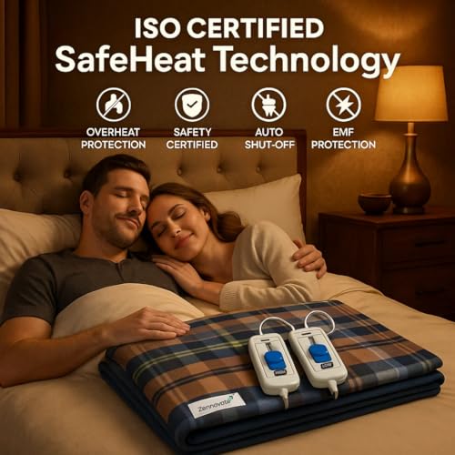 Image of Superior ISO Certified & ZED Certified Electric Under Blanket | Double Bed Size(150cmx150cm) | Shock Proof | Bed Warmer with Multiple Heat Controls (Body, Foot, High, Low) |10 Year Warranty