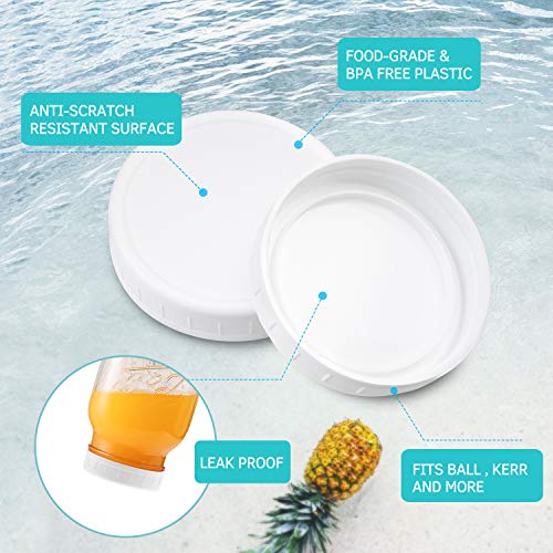 [18 Pack] Plastic Regular Mouth Mason Jar Lids For Ball, Kerr And More - White Plastic Storage Caps For Mason/Canning Jars #TOP2