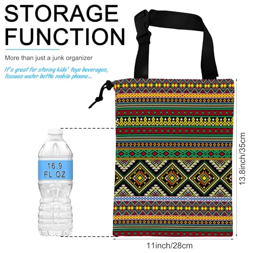 Image of Car Trash Bag Hanging Green Ethnic Style Car Trash Can Waterproof Garbage Bag Hanging for Car Back Seat
