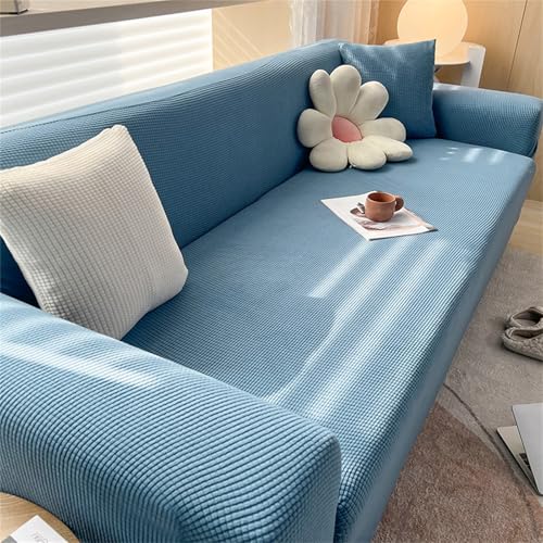 Hixingo Jacquard Anti-Slip Anti-Scratch Sofa Cover,1 2 3 4 Seater Couchcover Stretch Sofa Covers, Full Coverage Settee Protector Soft Protector for Living Room Home Decor (Blue,3 Seater)