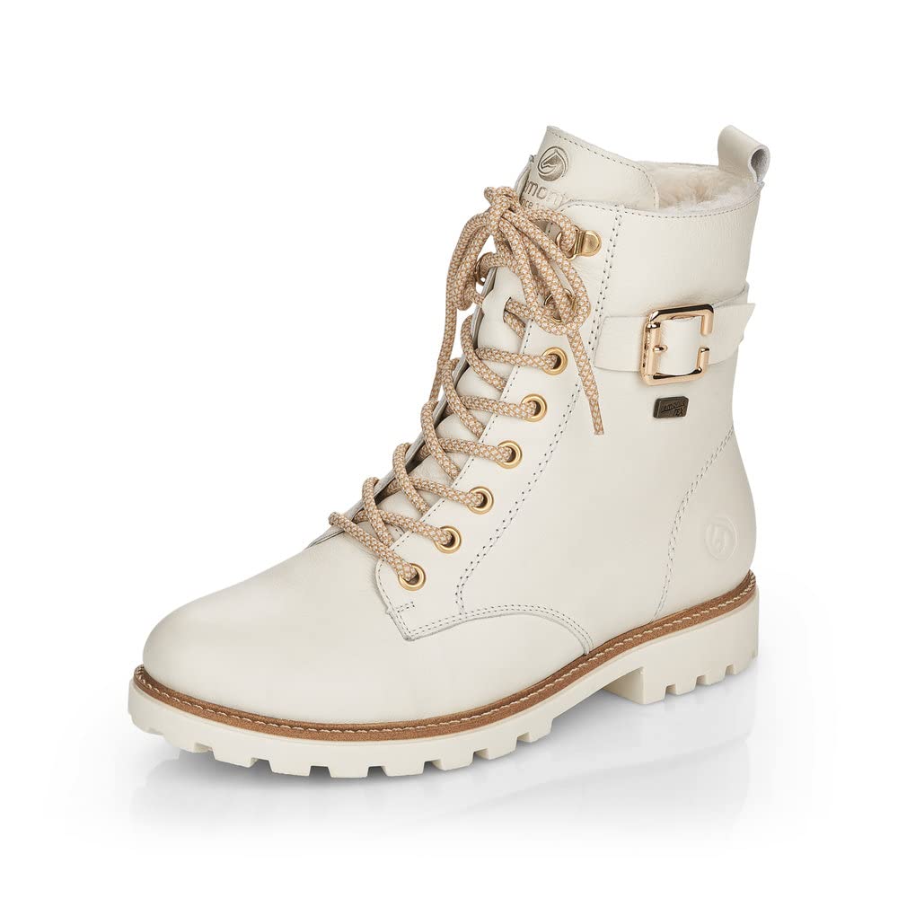 Remonte Women Ankle Boots D8475, Ladies Biker Boots,Removable Insole,Water Repellent,remonteTEX,Half Boots,Biker Boot,Boots,Flat,Weiss,39 EU / 6 UK