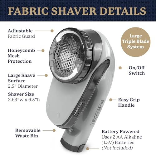 Image of Farberware Fabric Shaver & Lint Remover for Clothing, Large, Triple Blade