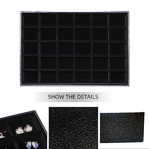 Image of Wudygirl Velevt Stackable 30 Grid Jewelry Tray Display Rings Bracelet Earring Necklace Jewelry Tray Showcase Display Organizer (30 Grid)