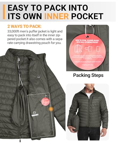 Image of 33,000ft Men's Puffer Jacket Lightweight Packable Insulated Winter Coat