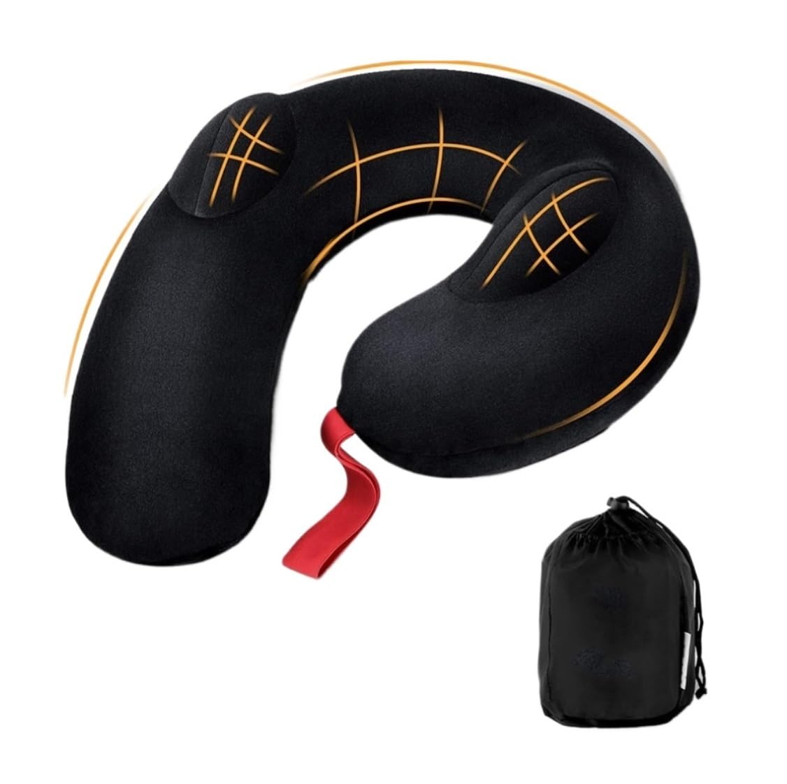 Poduszka Podróżna Do Samolotu Samochodu Nadmuchiwana Poduszka Podróżna, Aksamitne Poduszki Podróżne Na Szyję Z Torbą Do Przechowywania Samolotów(Black)