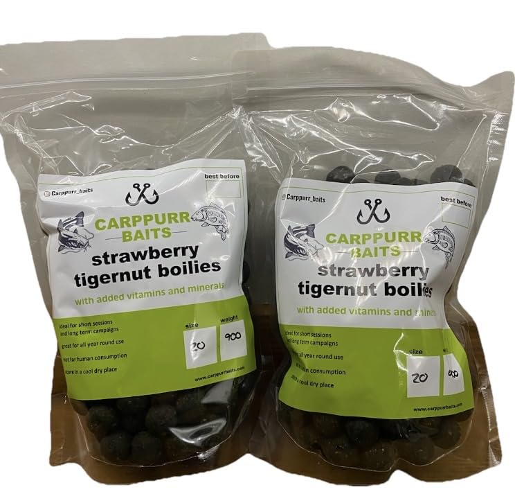 Carppurr baits Strawberry Tigernut Carp Boilies 20mm 900g-1.8kg-3.6kg-7.2kg – High Attraction Shelf Life Fishing Bait for Carp & Coarse Fish (20mm 1.8kg)
