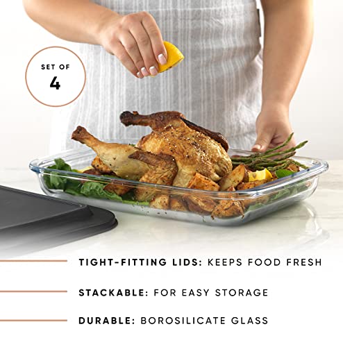 Joyful By Joyjolt 8Pc Glass Bakeware Set. 4X Baking Pan Dishes And 4X Baking Dish Lids For Kitchen Storage, Deep Baking Sheet, Oven Tray, Rectangle Casserole Dish, Lasagna Pans, Cake Baking Sheets #TOP2