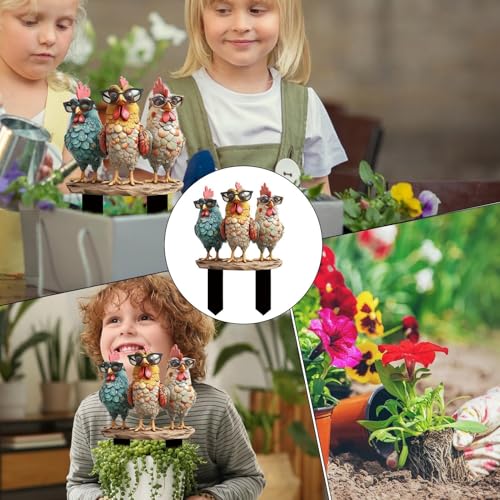 Zqkimzi Garden Stakes Outside, Chicken Garden Stakes, Acrylic Ground Plug, Pot Decoration Stakes, Outdoor Plant Stakes, Yard Decoration Stakes for Garden, Farm, Yard, Lawn and Pathway