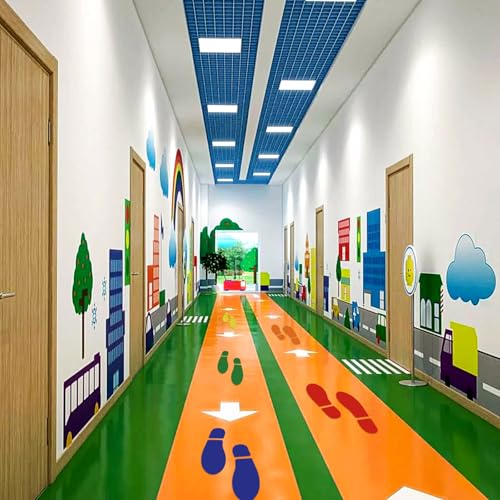 18 Blatt Farbe Bodenaufkleber mit Schuhabdrücke Muster 8 x 18 cm Vinyl Selbstklebend Bodenmarkierungen Abdruck Wasserdicht Boden Aufkleber für Büroetage Wandtreppen Weisen den Weg