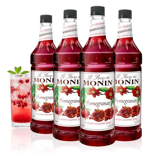 Monin - Pomegranate Syrup, Tart and Sweet, Great for Cocktails and Teas, Gluten-Free, Non-GMO (1 Liter, 4-Pack)