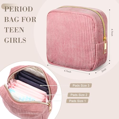 Image of Dansydaisy 4 Pcs Sanitary Napkin Storage Bag Retro Corduroy Period Bag for Gift School Teen Makeup Mini Preppy Cosmetic Wallet Set for Women Teacher Portable First Period Cute Pad Pouch with Zipper