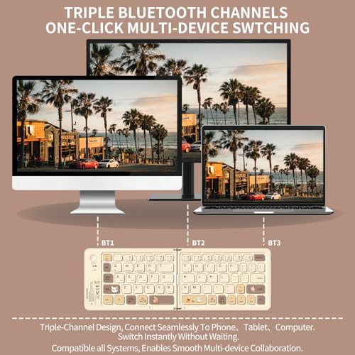 Image of jar-owl Foldable Compact Keyboard, XK04 Portable Bluetooth Keyboard, Pocket-Sized Bubble Wireless Travel Keyboards for iPad,Smartphone, Tablet and Laptop - Milk Tea Color