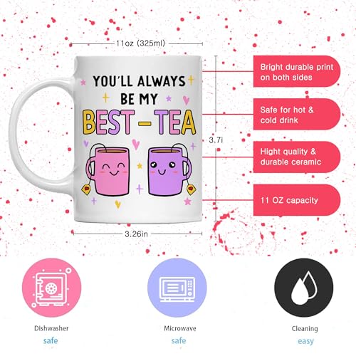 Image of Gossby Friend Coffee Mug - BEST-TEA - Gifts for Best Friend Women - Christmas Friendship Gift for Female Friend - Best Friends Birthday Gift - Besties BFF Gifts - 11oz White Ceramic Cup