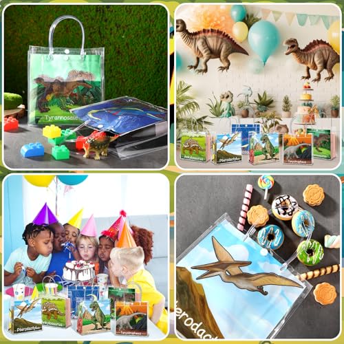 Image of Teenyyou 24 Pcs Dinosaur Clear Gift Bags with Handles Cute Dinosaur Party Favor Candy Snack Treat Bags for Birthday Baby Shower Dino Theme Party Supplies